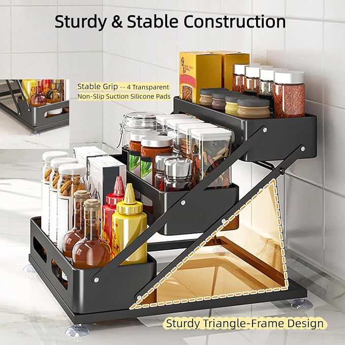 Bokelai Spice Rack 3 Tier Foldable Seasoning Organizer Jars Storage Holder Step - Image 2