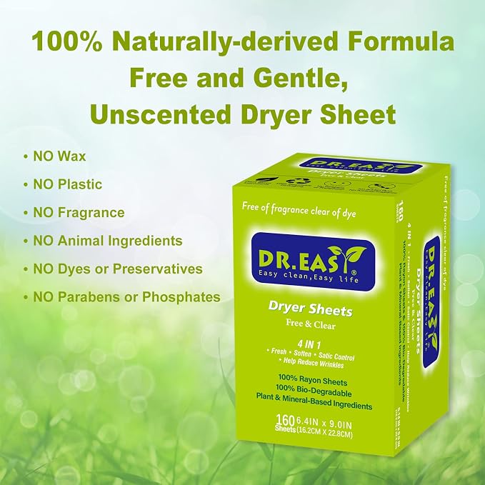 Dr.Easy Dryer Sheets Free & Clear Plant Based all ingredients - Image 3