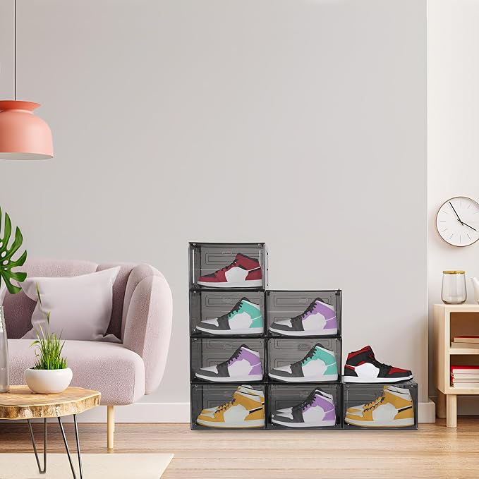 Large Shoe Boxes Clear Plastic Stackable, 8 Pack Drop Side Shoe Storage Boxes - Image 5
