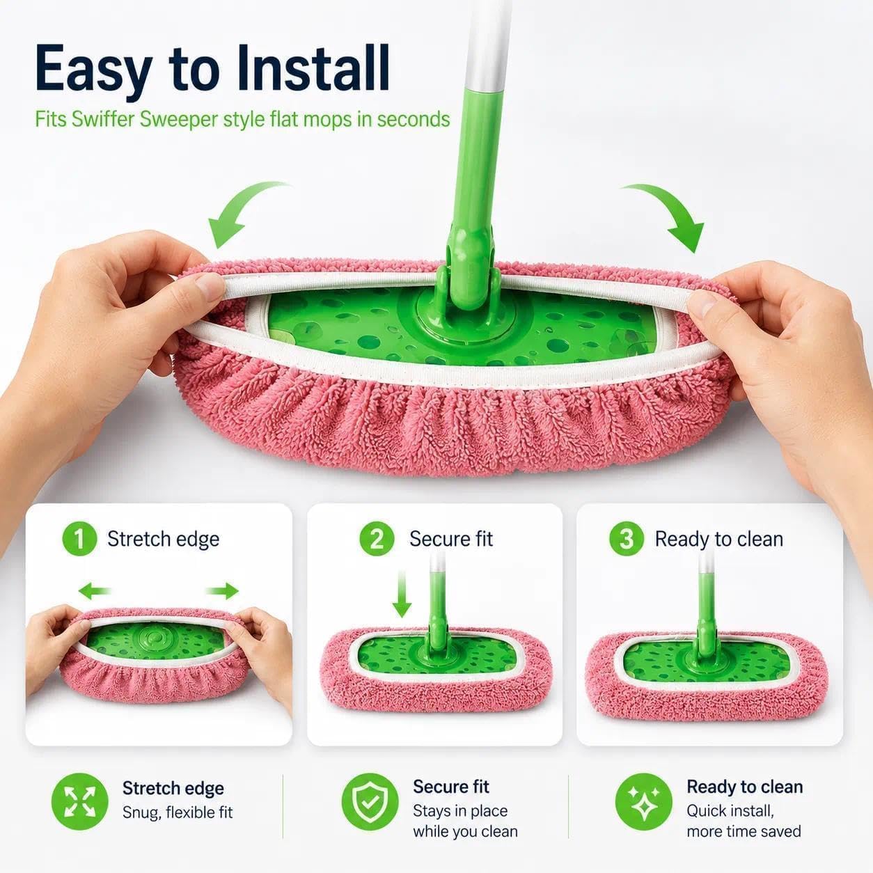 4PC Reusable Microfiber Mop Pads for Swiffer Sweeper, Washable Coral Fleece Floor Cleaning Replacement, Dual-Sided Wet & Dry Mop Cloths for Hardwood, Tile, Laminate & Pet Hair