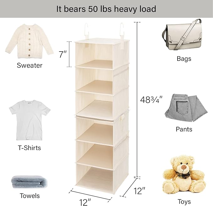 StorageWorks 6-Shelf Closet Organizers, Two 3-Shelf Separable Hanging Shelves - Image 3