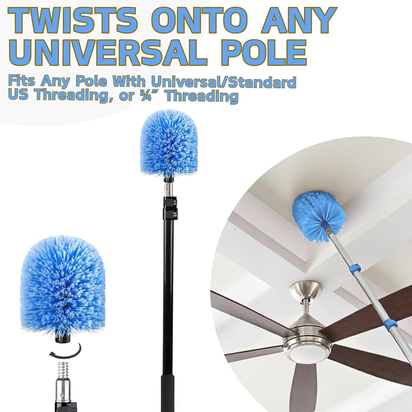 30FT High Reach Cobweb Duster with 5-20ft Extension Pole, 6 Pack Big Webster Cobweb Duster, Aluminum Telescopic Cobweb Brush, Spider Web Brush for Outdoor & Indoor Cleaning(24FT, Duster Kit)