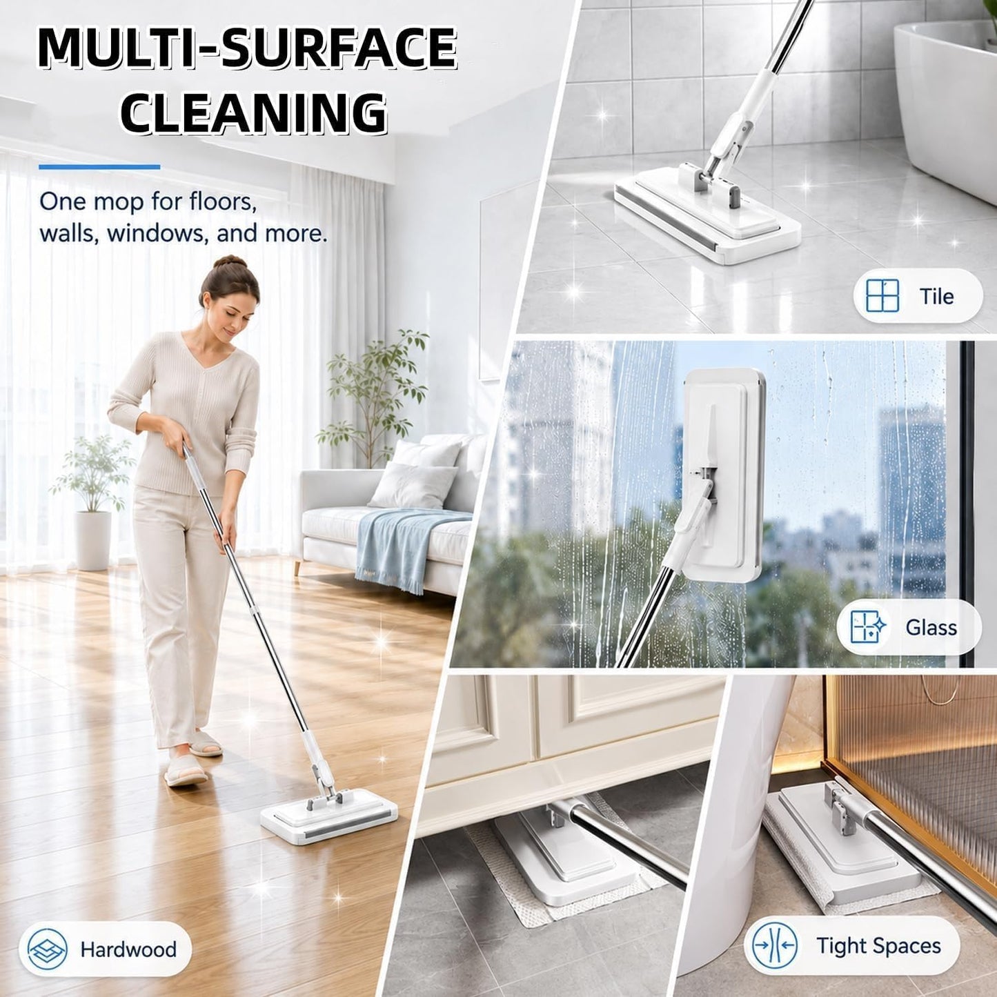 Hands-Free Multi-Purpose Flat Mop, 2026 New Hands Free Flat Mop One Click, Lazy Cleaning & Face Towel Cloth Changing Mini Mops, 360° Rotating Mops Head, for Floor, Wall, Bathroom (S(37.4in))