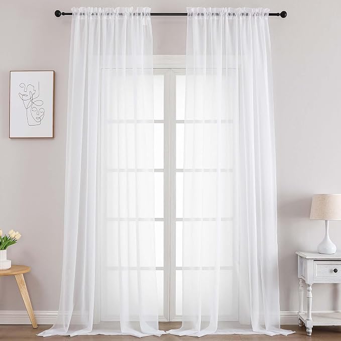 Chyhomenyc Extra Long White Sheer Curtains 108 Inches Long 2 Panels, Light by Chyhomenyc