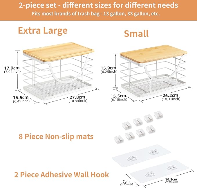 Extra Large Trash Bag Holder Stackable Kitchen Storage White, 2 Pack Wall - Image 7
