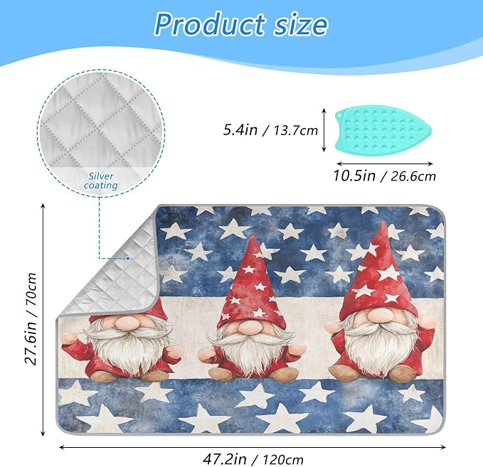 Three July 4th Gnomes Stars Ironing Mat - Image 2