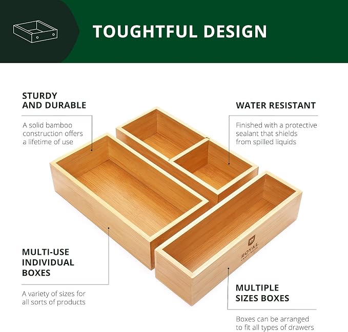 ROYAL CRAFT WOOD Luxury Bamboo Drawer Organizer Storage Box, Bin Set - Image 3
