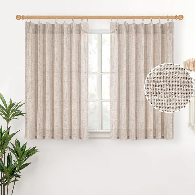 YoungsTex Short Natural Linen Curtains 45 Inch Length 2 Panels Pinch Pleated by YoungsTex