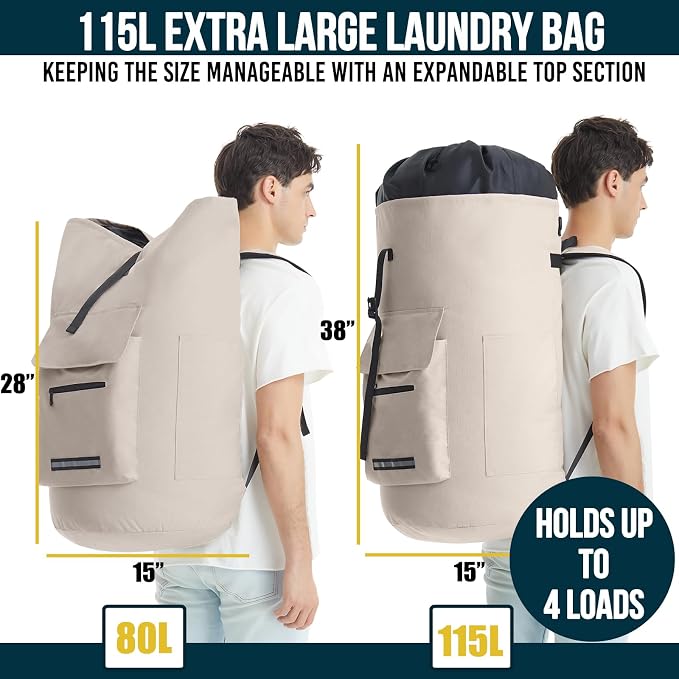 Laundry Bag Extra Large Heavy Duty, 115L Laundry Backpack, College Laundry Bag - Image 2