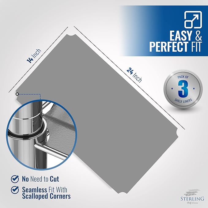 Sterling Shelf Liners for Wire Shelf System: Set of 3 in Graphite: 13.4 x 23.2 - Image 2