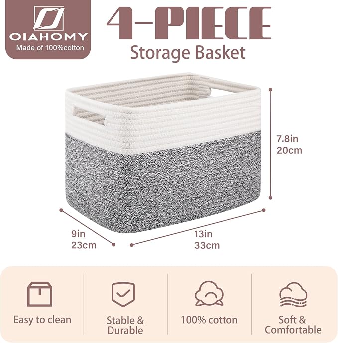 OIAHOMY 4 Pack Storage Baskets for Organizing, Basket for Shelves - Image 2