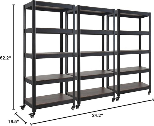 HOMEDANT House 5-Tier Metal Rolling Cart Shelf Rack Casters Heavy Duty - Image 2