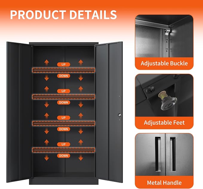 72'' Garage Storage Cabinet, Lockable Storage Cabinet - Image 4