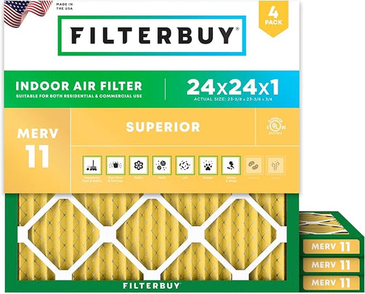 Filterbuy 24x24x1 Air Filter MERV 11 Allergen Defense Replacement, by Filterbuy
