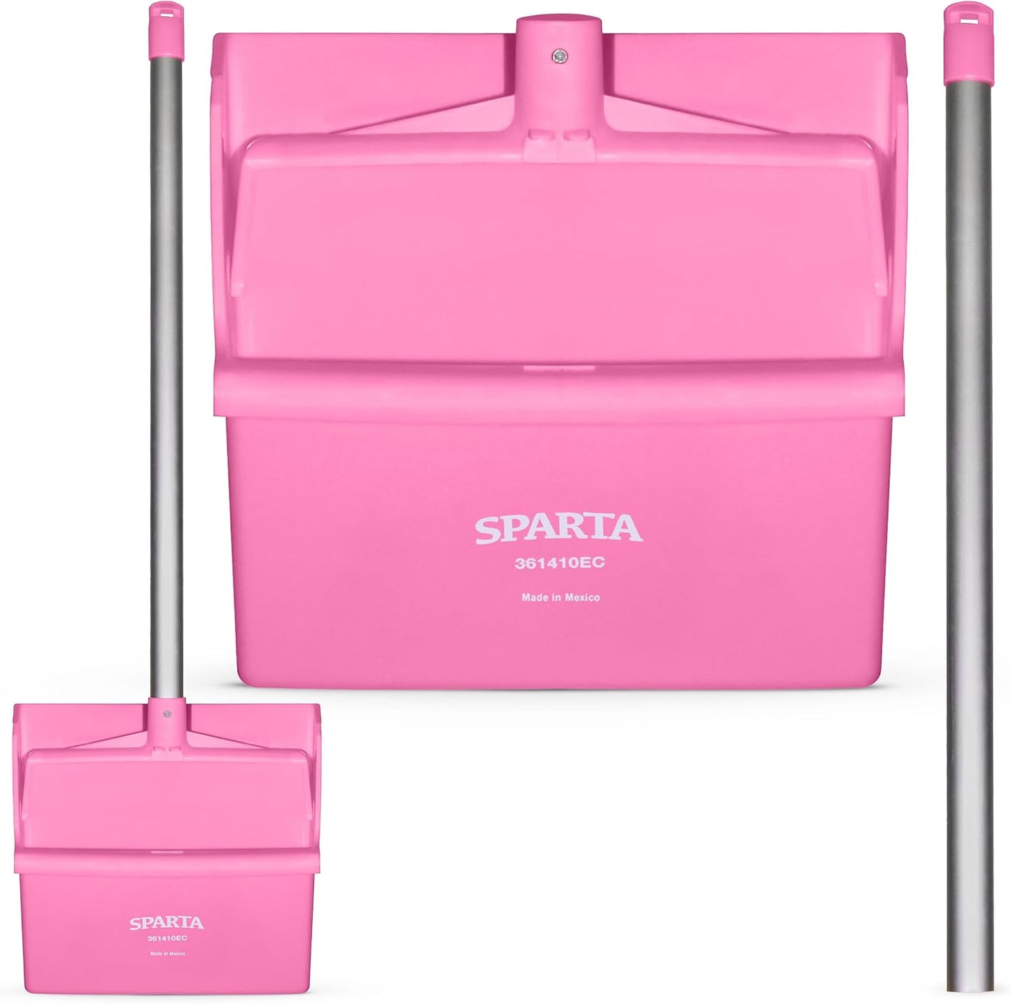 SPARTA Color Coded Upright Dustpan with 30 Inch Aluminum Handle, Serrated Edge and Locking Yoke, Standing Commercial Floor Dust Pan, Pink