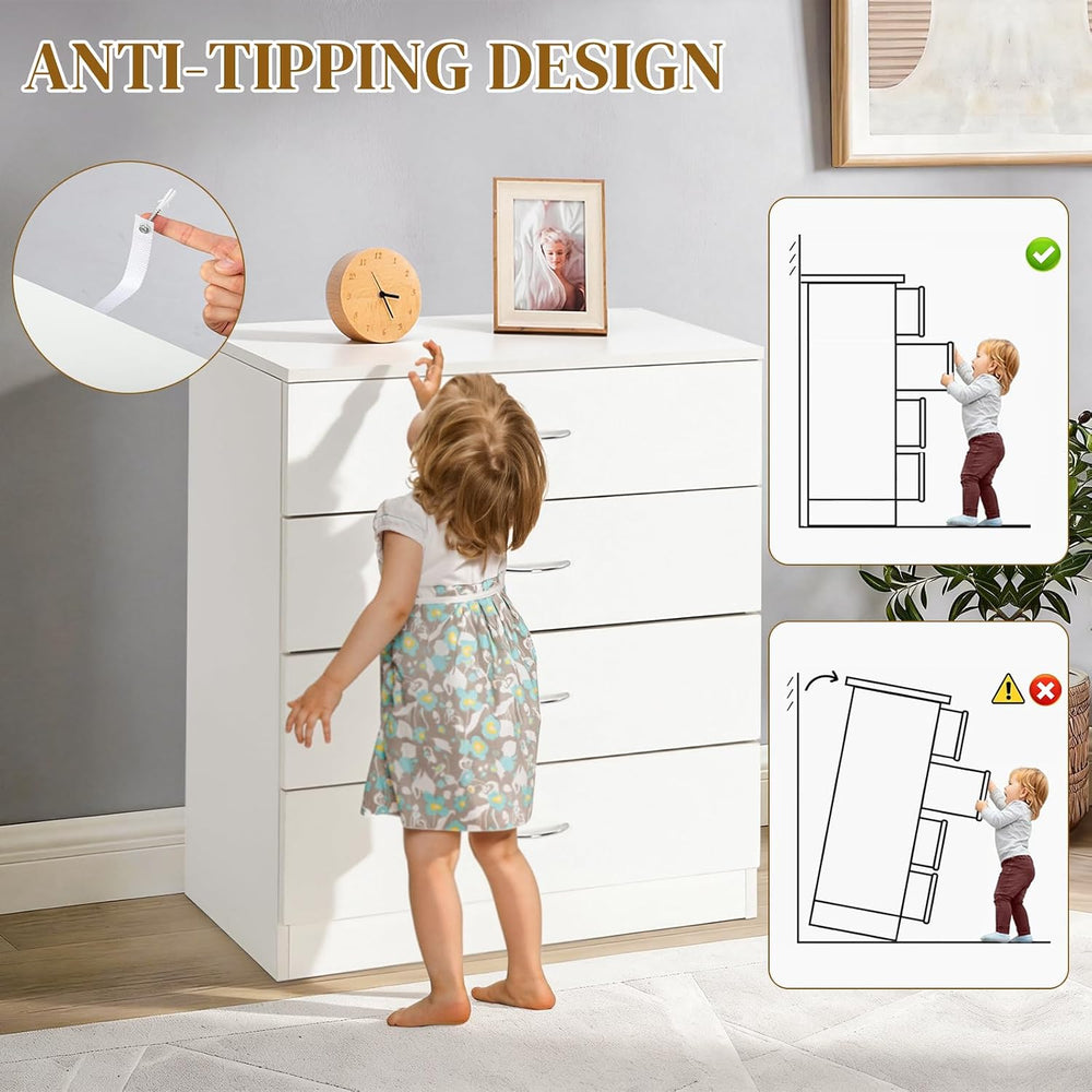 Karl home White 4 Drawer Dresser, Modern Small Chest of Drawers