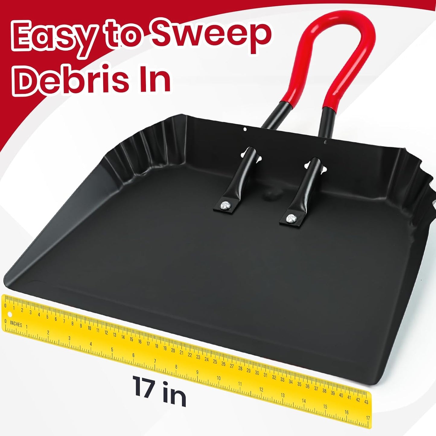 2PK 17” Heavy Duty Dustpan Metal Outdoor Dust Pans with Rubberized Non Slip Handle Extra Large Shovel Scooper for Commercial&Industrial Uses