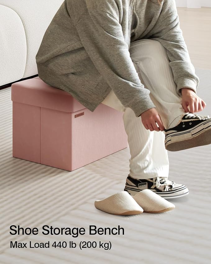 Folding Storage Ottoman, Velvet Storage Bench, Foot Stool, - Image 4
