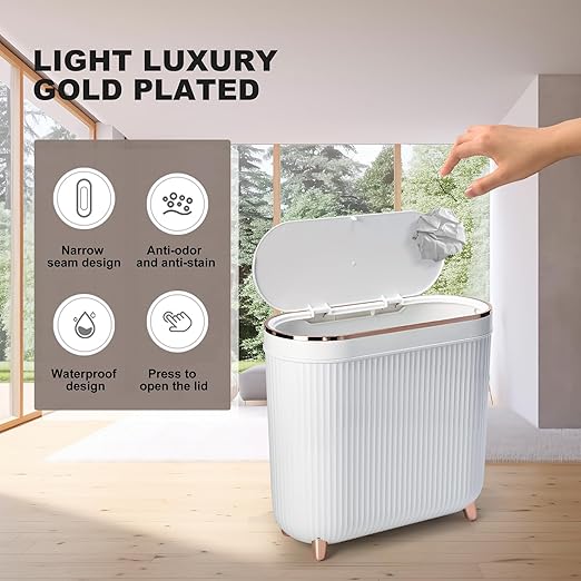 Bathroom Trash Can with Lid 3.2 Gallon Narrow Trash Can Small Plastic Trash Bin - Image 4