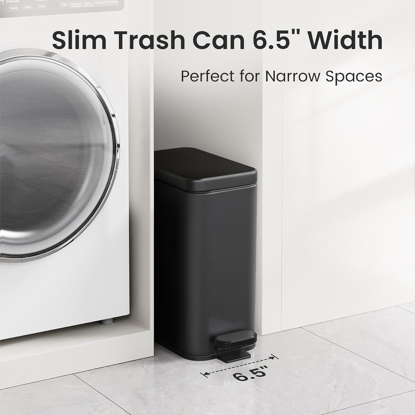 Cesun 2.6 Gallons Small Bathroom Trash Can with Lid Soft Close, Black | Removable Inner Bucket, Small Stainless Steel Garbage Can for Bedroom/Office, Hands-Free Step Pedal, Fingerprint-Resistant