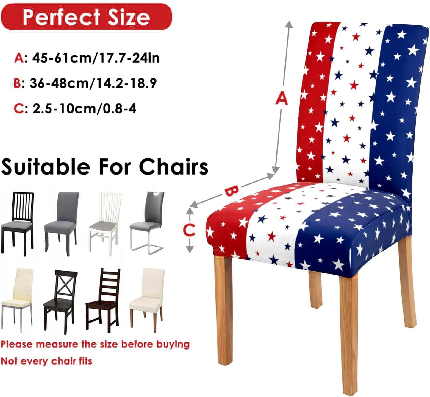 4th of July Chair Covers Set of 4, Patriotic Memorial Day Chairs Slipcover for Dining Room, Removable Washable Breathable Cover in the Kitchen Restaurant Holiday Decor