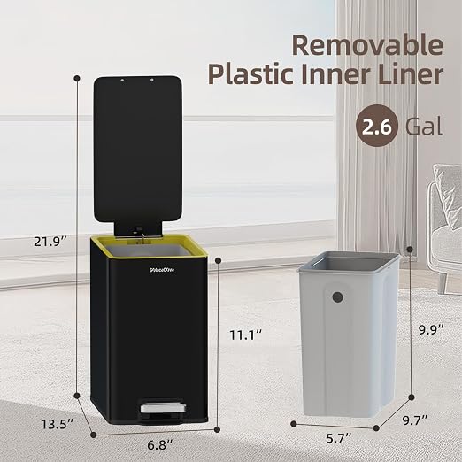 Bathroom Trash Can with Lid, 2.6Gal Stainless Steel Office Trash Can, Small - Image 5