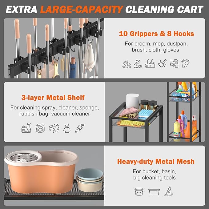 Broom Holder with Cleaning Supplies Organizer, Broom Closet Storage Cabinet - Image 4