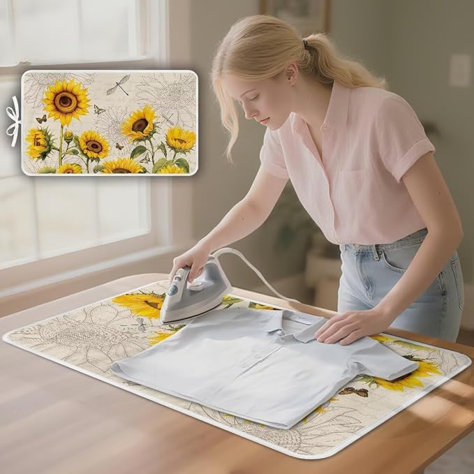 Sunflower Ironing Mat Pad for Table Portable Travel Iron Blanket Vintage - Image 3