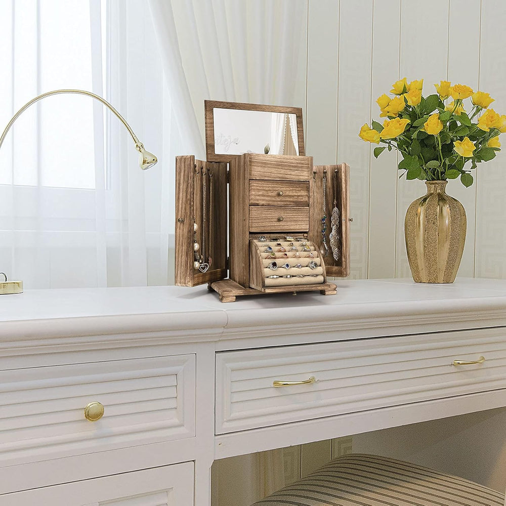 Emfogo Jewelry Box for Women, Rustic Wooden Jewelry Boxes & Organizers wi...