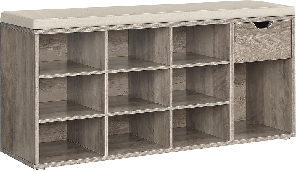 VASAGLE Shoe Bench with Cushion, Storage Bench, 10 Compartments
