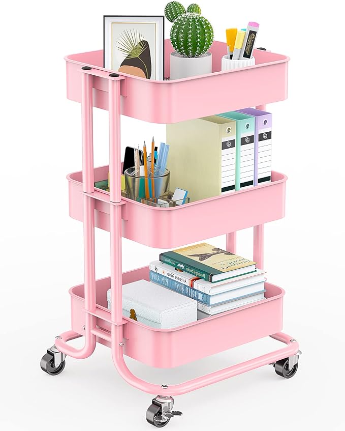 Pipishell 3-Tier Metal Rolling Utility Cart, Heavy-Duty Storage Cart by Pipishell
