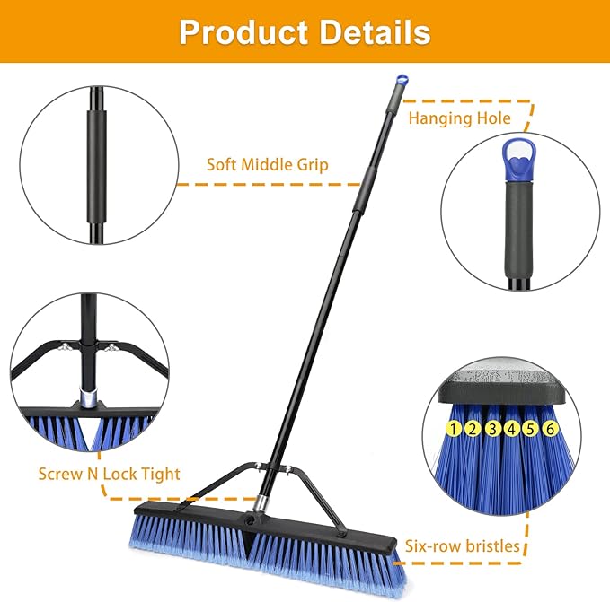 24 inches Push Broom Outdoor for Deck Driveway Garage Yard Patio Concrete Floor - Image 2
