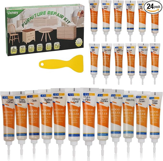 Wood Furniture Repair Kit, 24 Colors Wood Fillers, Scratch Repair Covers & by Uxney
