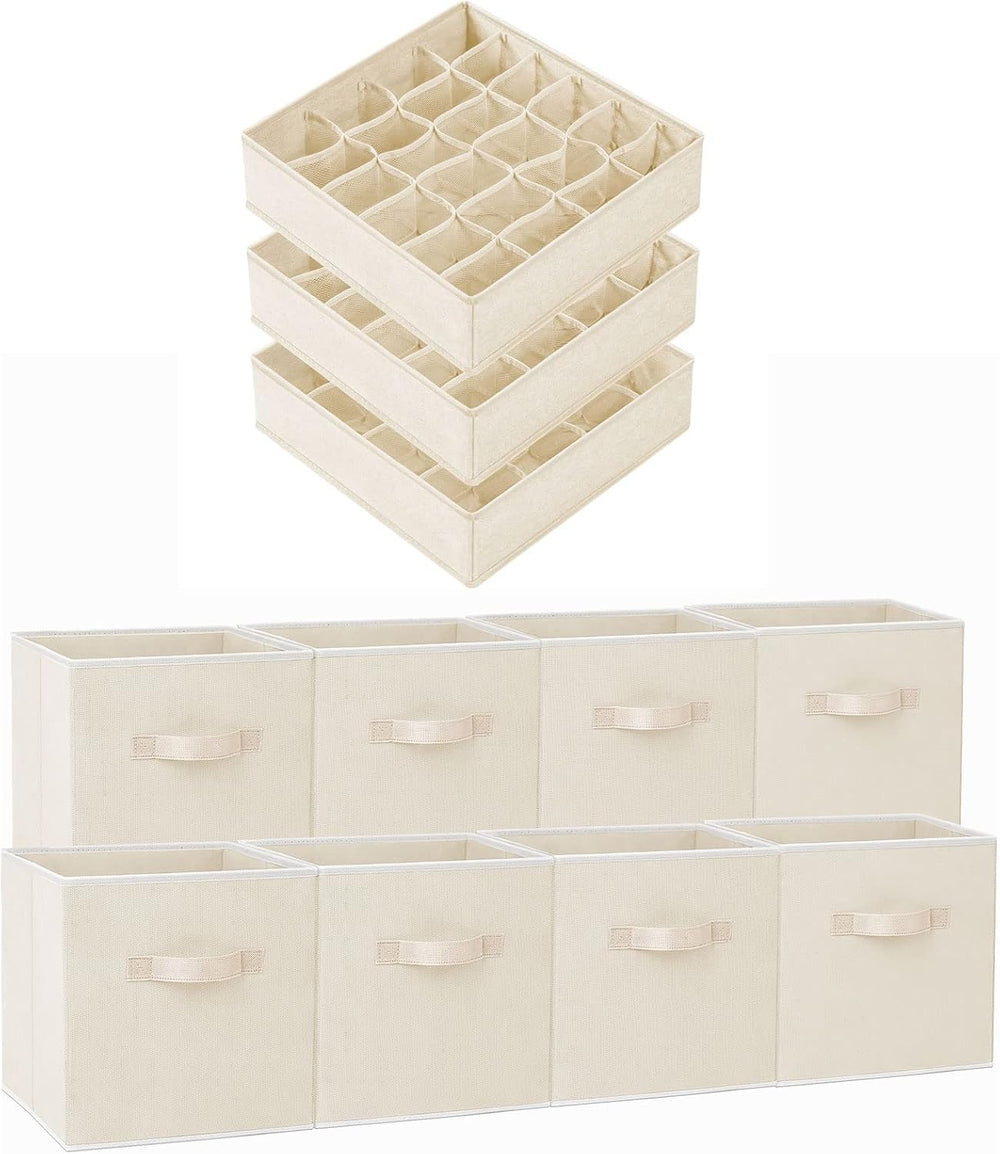 8 Pack 11 inch Fabric Storage Cubes with 3 Pack Sock Underwear Drawer Organiz...