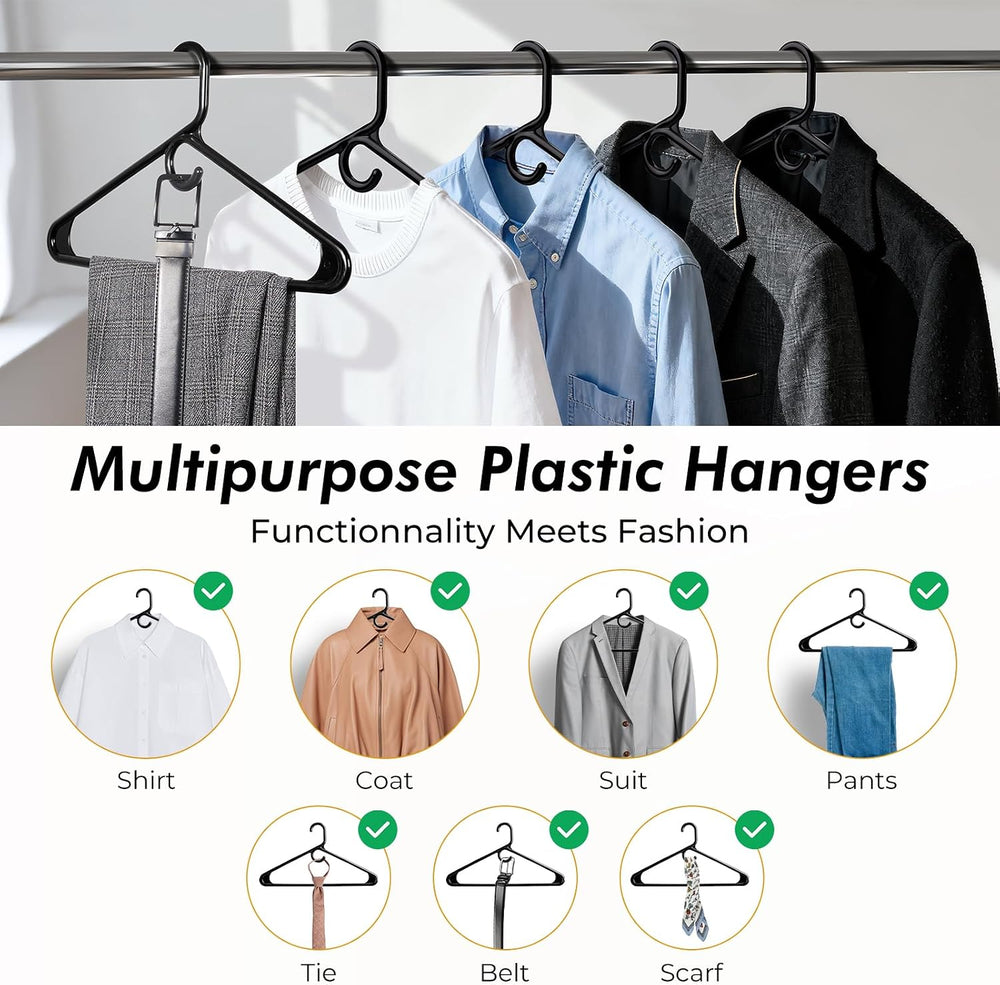 HOUSE DAY Heavy Duty Plastic Hangers 38 Pack - Thick Black Clothes Hangers