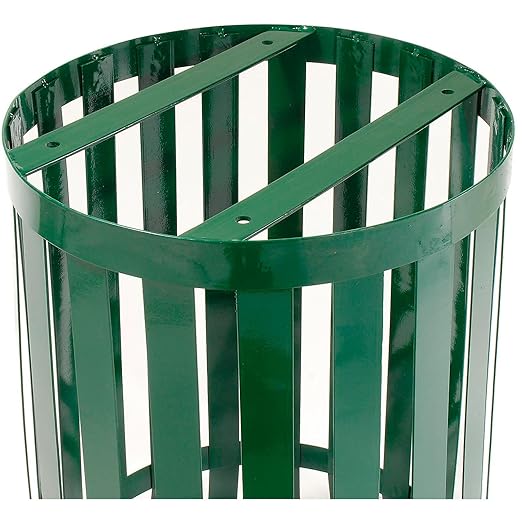 Global Industrial 36 Gallon Outdoor Slatted Steel Round Trash Can - Image 5