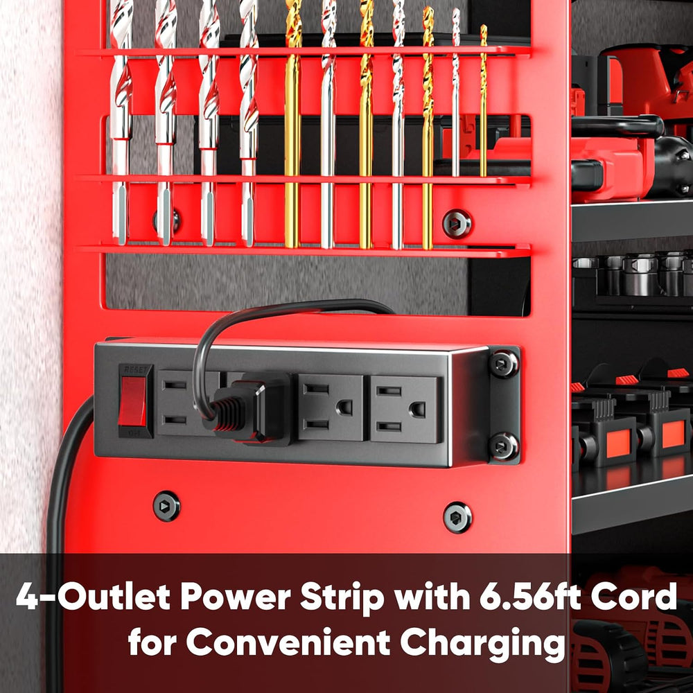 POKIPO Large Power Tool Organizer Wall Mount with Charging Station,4 Layer He...