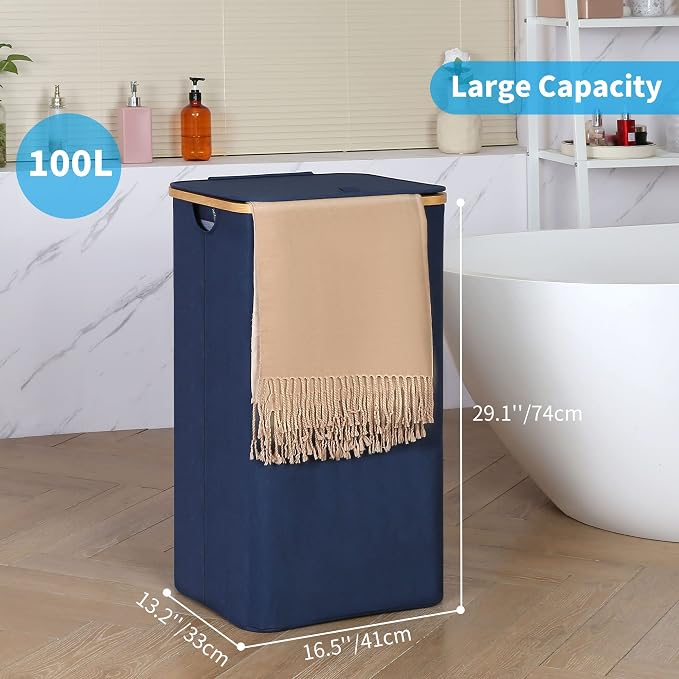 efluky Laundry Basket with Lid and Removable Bag, 100L Tall Laundry Hamper with - Image 2