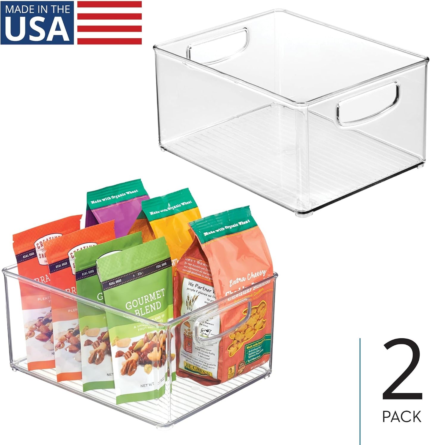 iDesign Stackable Clear Plastic Bin with Handles, 2-Pack | Kitchen Organizers and Storage, For Fridge and Pantry