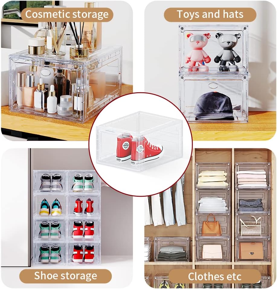 US 15 XXL 8 Pack Shoe Storage Box, Shoe Boxes Clear Plastic Stackable, Shoe C...