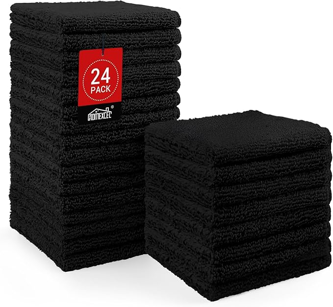 HOMEXCEL Black Washcloths 24 Pack, Highly Absorbent and Soft Microfiber Face by HOMEXCEL