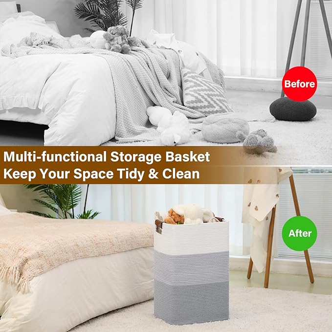 Laundry Hamper 96L Extra Large Laundry Basket, Woven Blanket Basket, Cotton - Image 7