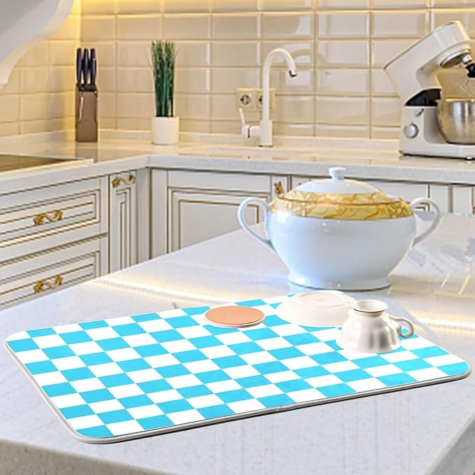 Turquoise Chessboard Dish Drying Mat - Image 6