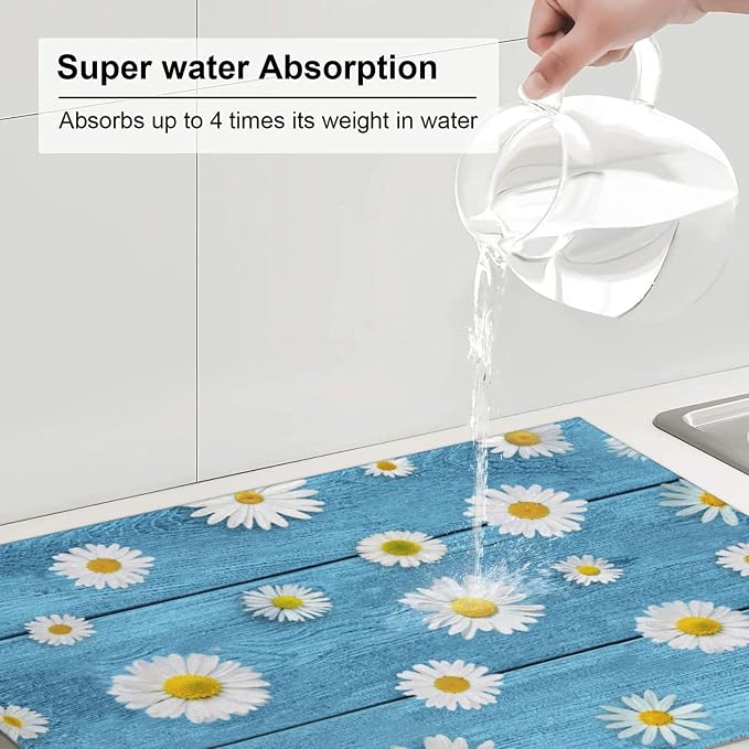 Daisies On Vintage Blue Wood Dish Drying Mats - Image 6