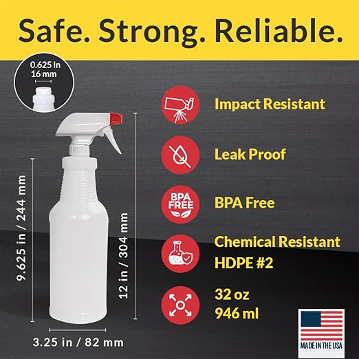 Pinnacle Mercantile Plastic Spray Bottles Leak Proof Technology Empty 32 oz - Image 2