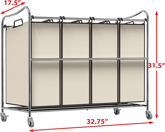 Simple Houseware 4-Bag Heavy Duty Rolling Laundry Sorter Cart - Image 5