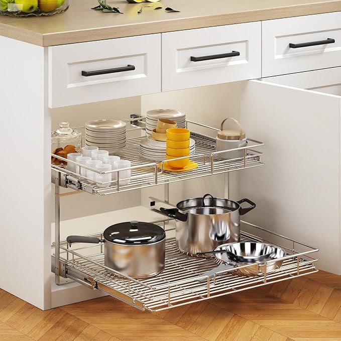 2 Tier Individual Pull Out Cabinet Organizer 30" W x 21½" D, Heavy Duty Cabinet - Image 5
