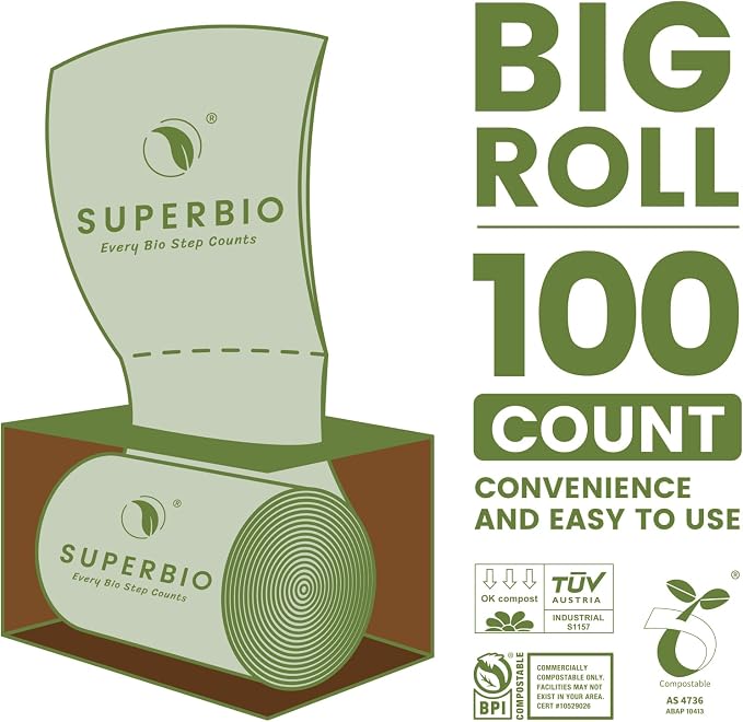 SUPERBIO 2.6 Gallon Compostable Food Waste Bags, 1 Pack, Flat Top Food Scrap - Image 3