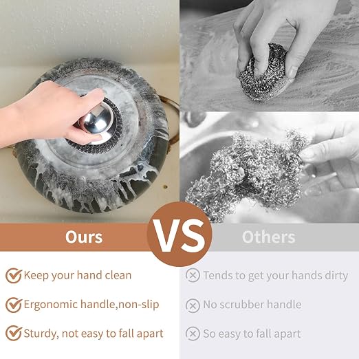 5Pcs Steel Wool Scrubber with Replacement Wire Sponge Pads Set, Stainless Steel - Image 4