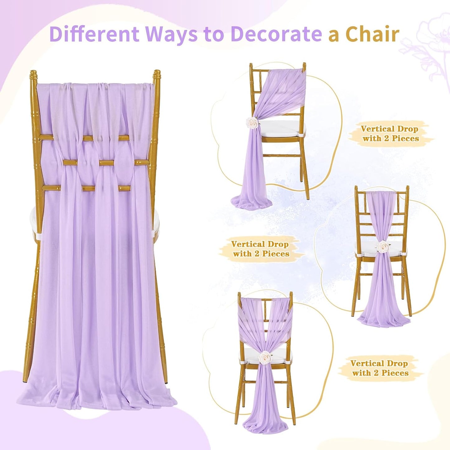 16 Pcs Sheer Chair Sashes Bows Light Purple Chair Cover for Wedding Reception Party Event Engagement Birthday Baby Shower